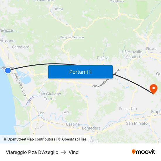 Viareggio P.za D'Azeglio to Vinci map