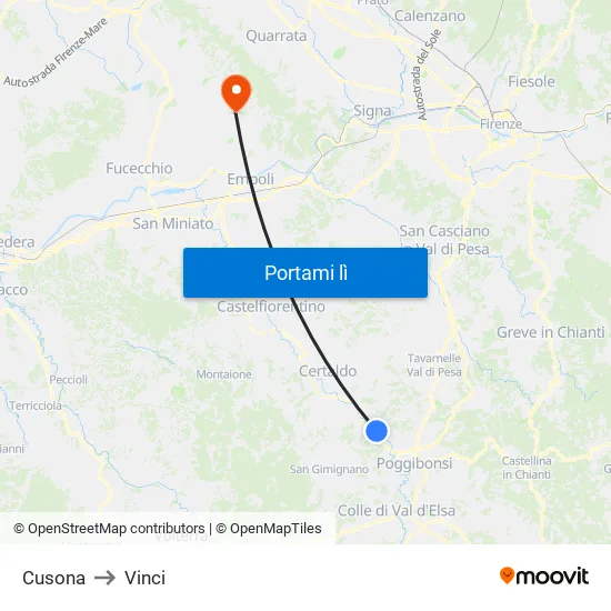 Cusona to Vinci map
