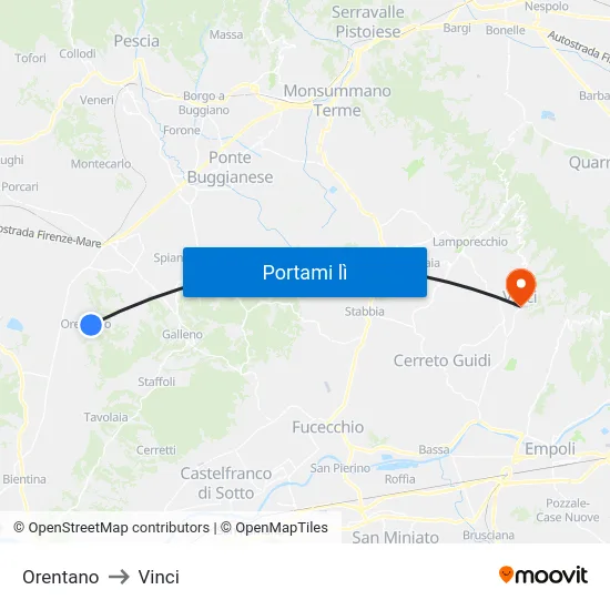 Orentano to Vinci map