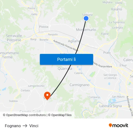 Fognano to Vinci map