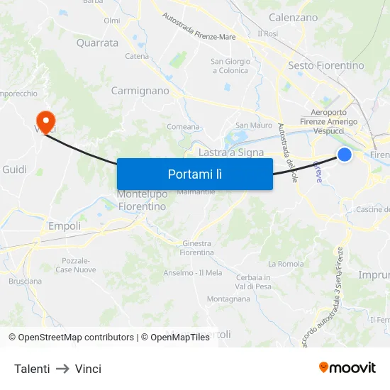 Talenti to Vinci map