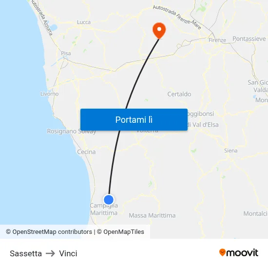 Sassetta to Vinci map