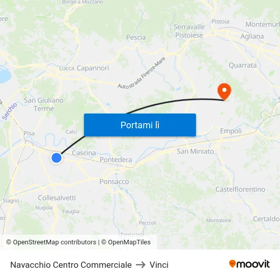 Navacchio Centro Commerciale to Vinci map
