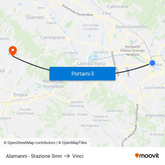 Alamanni - Stazione Smn to Vinci map