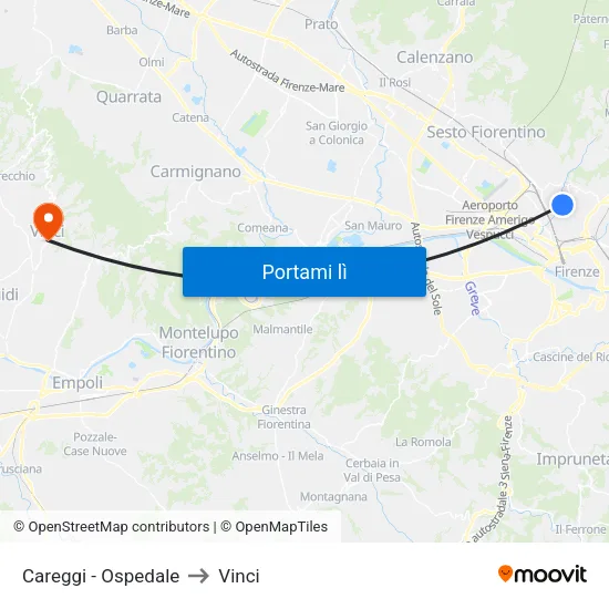 Careggi - Ospedale to Vinci map