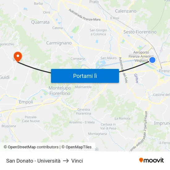 San Donato - Università to Vinci map