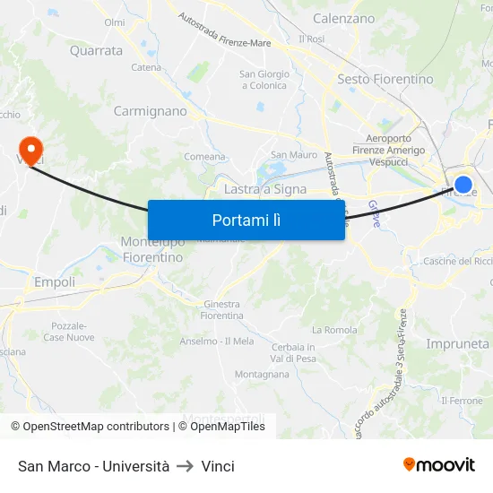 San Marco - Università to Vinci map