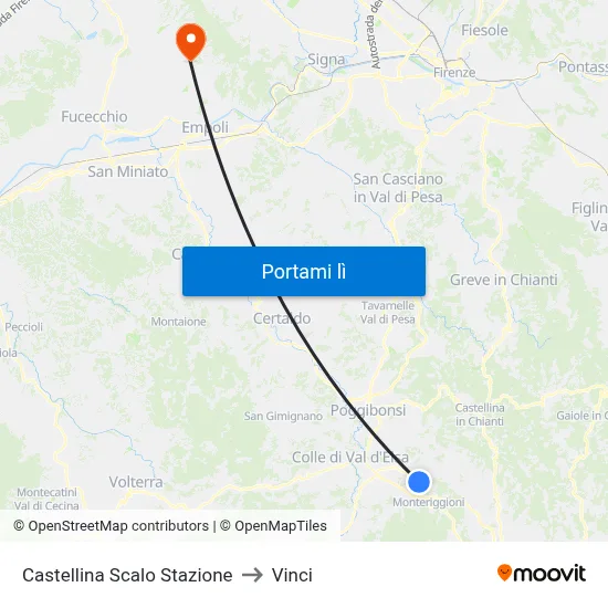 Castellina Scalo Stazione to Vinci map