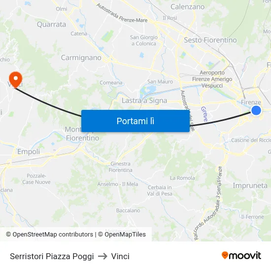 Serristori Piazza Poggi to Vinci map