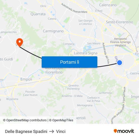 Delle Bagnese Spadini to Vinci map