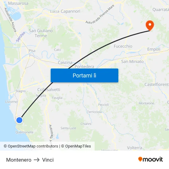Montenero to Vinci map