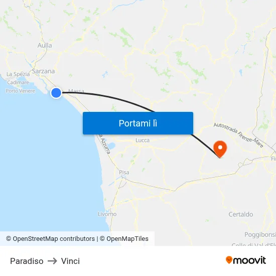 Paradiso to Vinci map