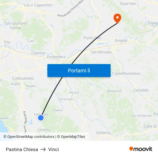 Pastina Chiesa to Vinci map