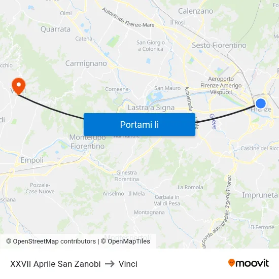 XXVII Aprile San Zanobi to Vinci map