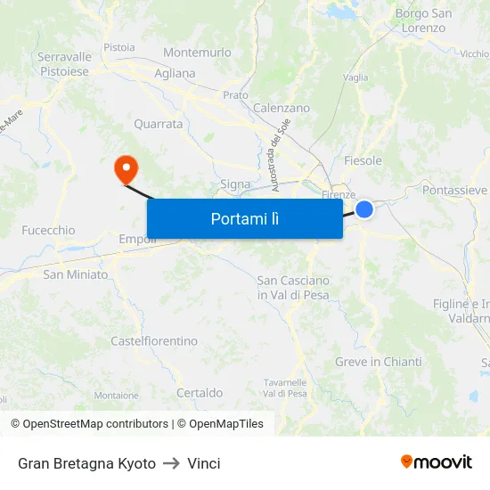 Gran Bretagna Kyoto to Vinci map