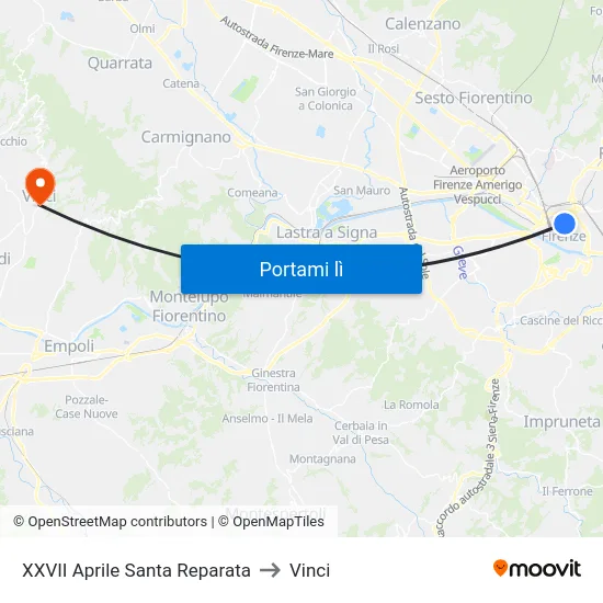 XXVII Aprile Santa Reparata to Vinci map