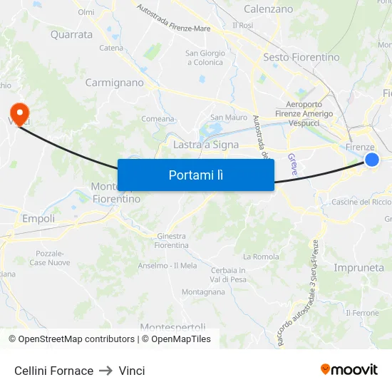 Cellini Fornace to Vinci map