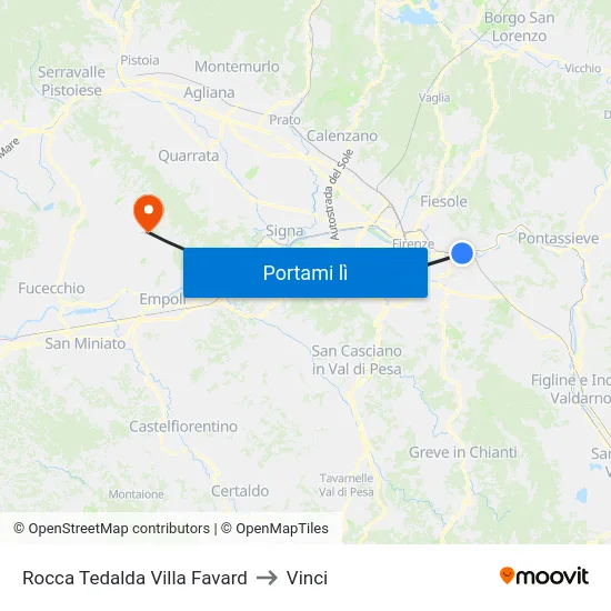 Rocca Tedalda Villa Favard to Vinci map