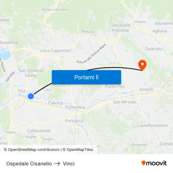 Ospedale Cisanello to Vinci map