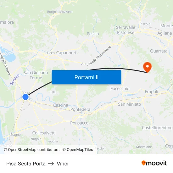 Pisa Sesta Porta to Vinci map