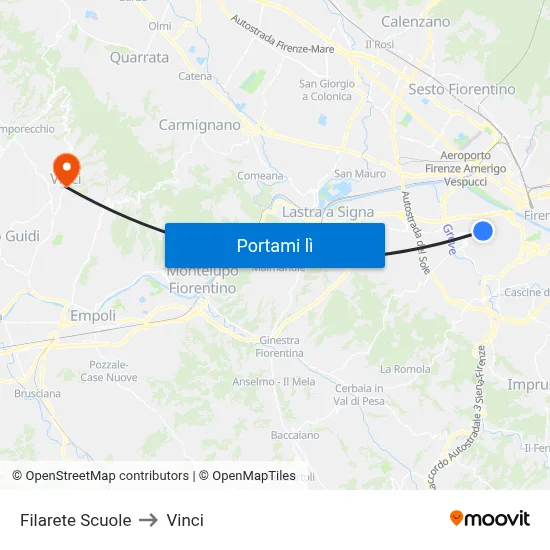Filarete Scuole to Vinci map