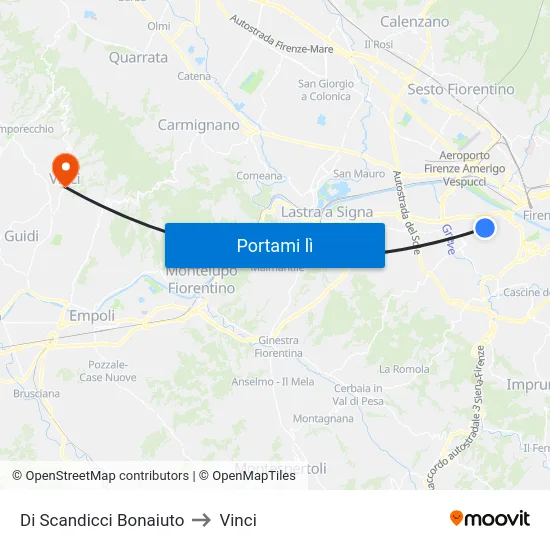 Di Scandicci Bonaiuto to Vinci map