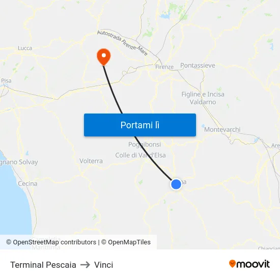 Terminal Pescaia to Vinci map