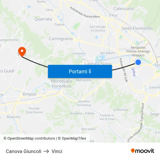 Canova Giuncoli to Vinci map