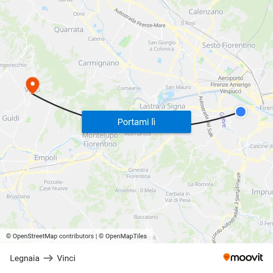 Legnaia to Vinci map