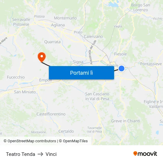 Teatro Tenda to Vinci map