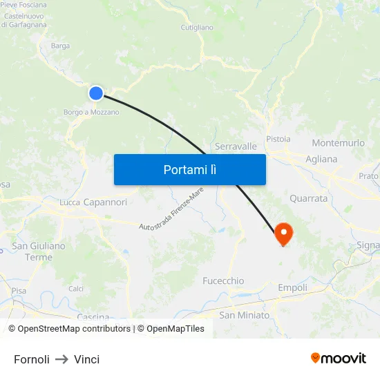 Fornoli to Vinci map