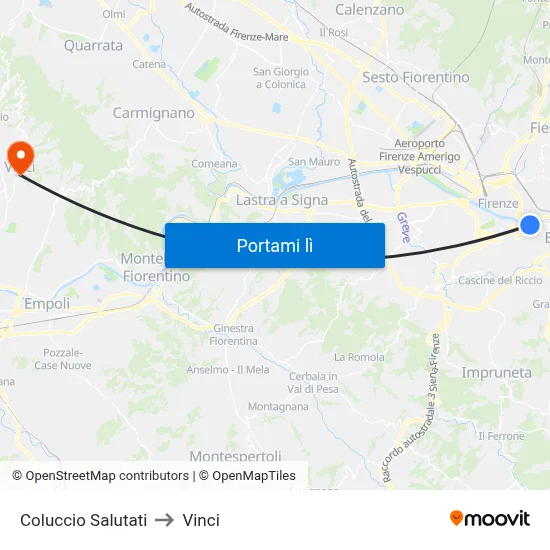 Coluccio Salutati to Vinci map