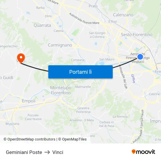 Geminiani Poste to Vinci map