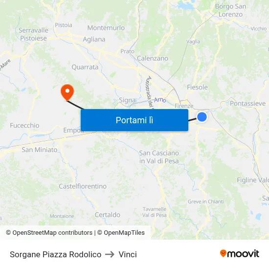 Sorgane Piazza Rodolico to Vinci map