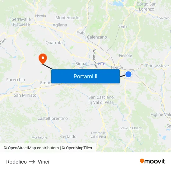 Rodolico to Vinci map