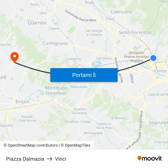 Piazza Dalmazia to Vinci map