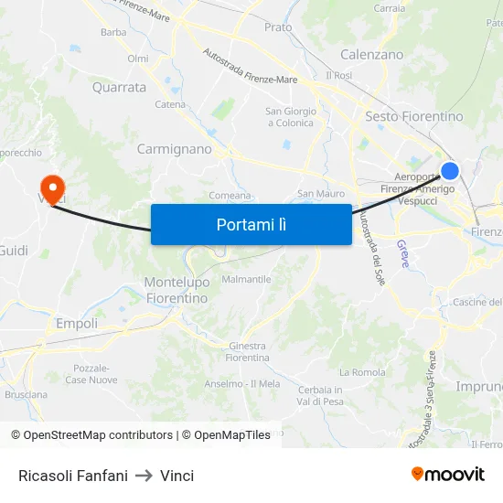 Ricasoli Fanfani to Vinci map