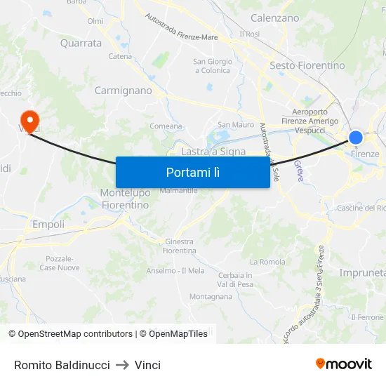 Romito Baldinucci to Vinci map