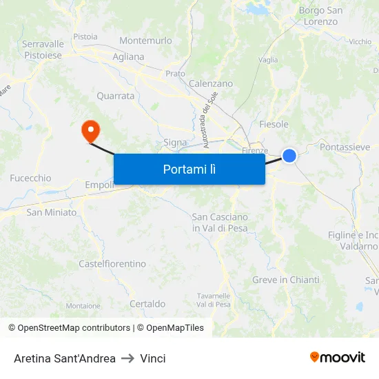 Aretina Sant'Andrea to Vinci map