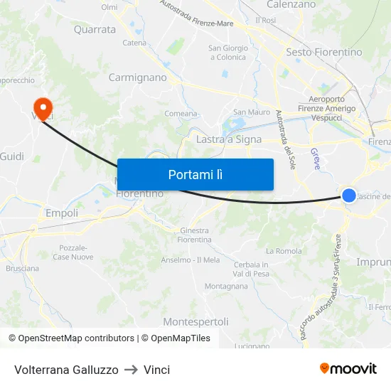 Volterrana Galluzzo to Vinci map