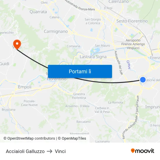 Acciaioli Galluzzo to Vinci map