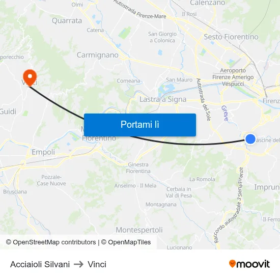 Acciaioli Silvani to Vinci map