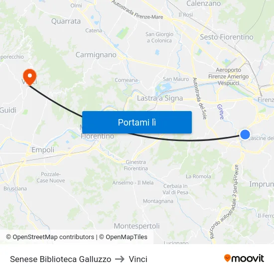 Senese Biblioteca Galluzzo to Vinci map