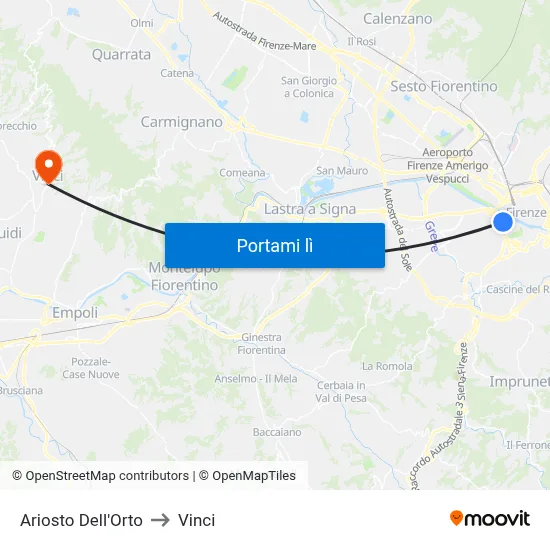 Ariosto Dell'Orto to Vinci map