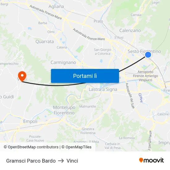 Gramsci Parco Bardo to Vinci map