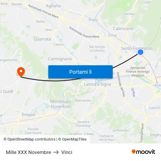 Mille XXX Novembre to Vinci map