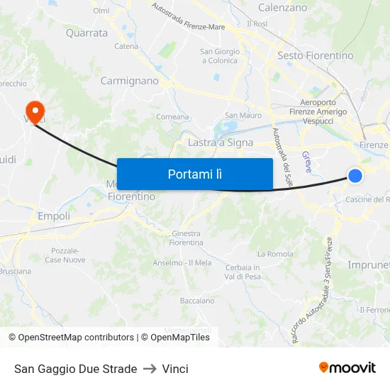 San Gaggio Due Strade to Vinci map