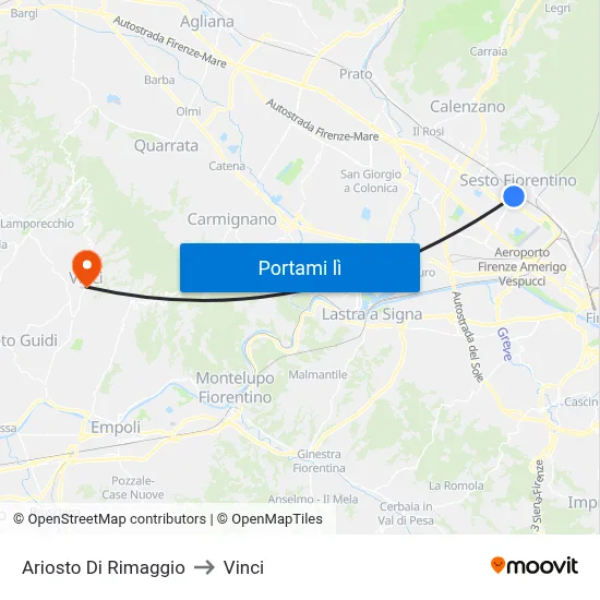 Ariosto Di Rimaggio to Vinci map