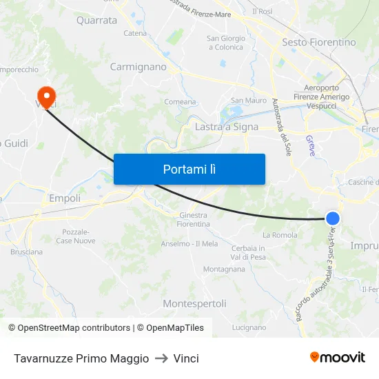 Tavarnuzze Primo Maggio to Vinci map