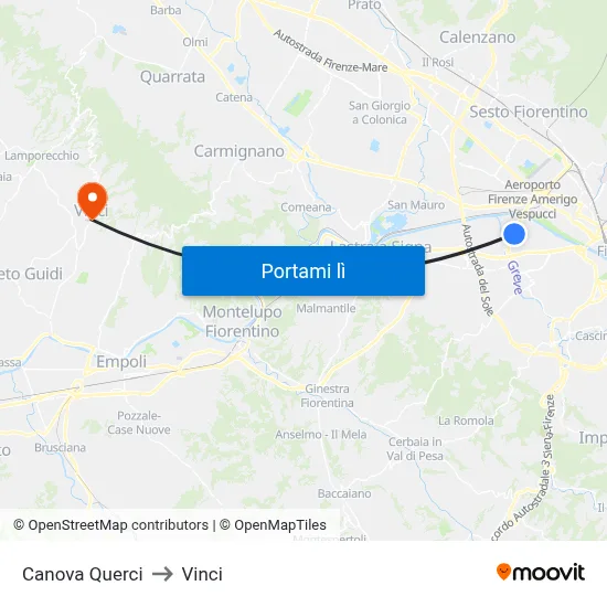 Canova Querci to Vinci map